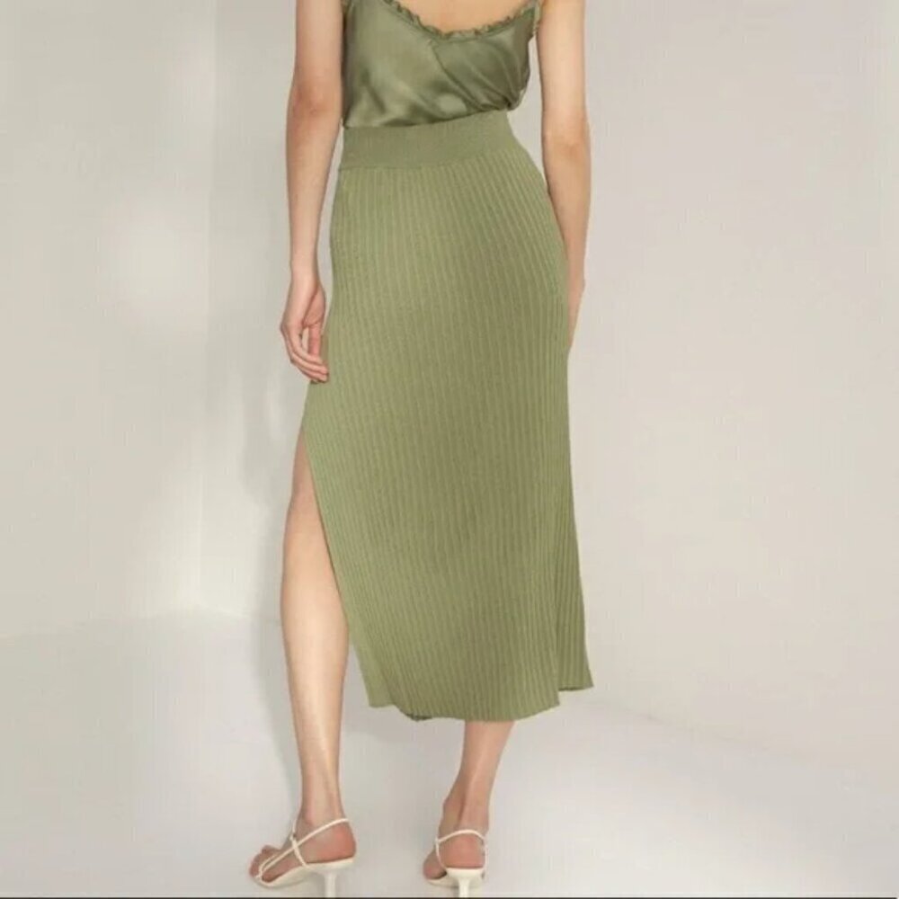 Aritzia Wilfred Zeta Ribbed Midi Skirt with Slit Olive Green Size Small - Picture 5 of 9